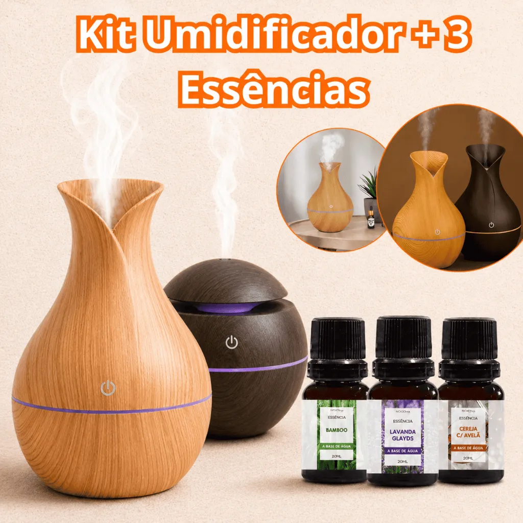 Kit Umidificador De Ar + 3 Essências 10ml  Shopee