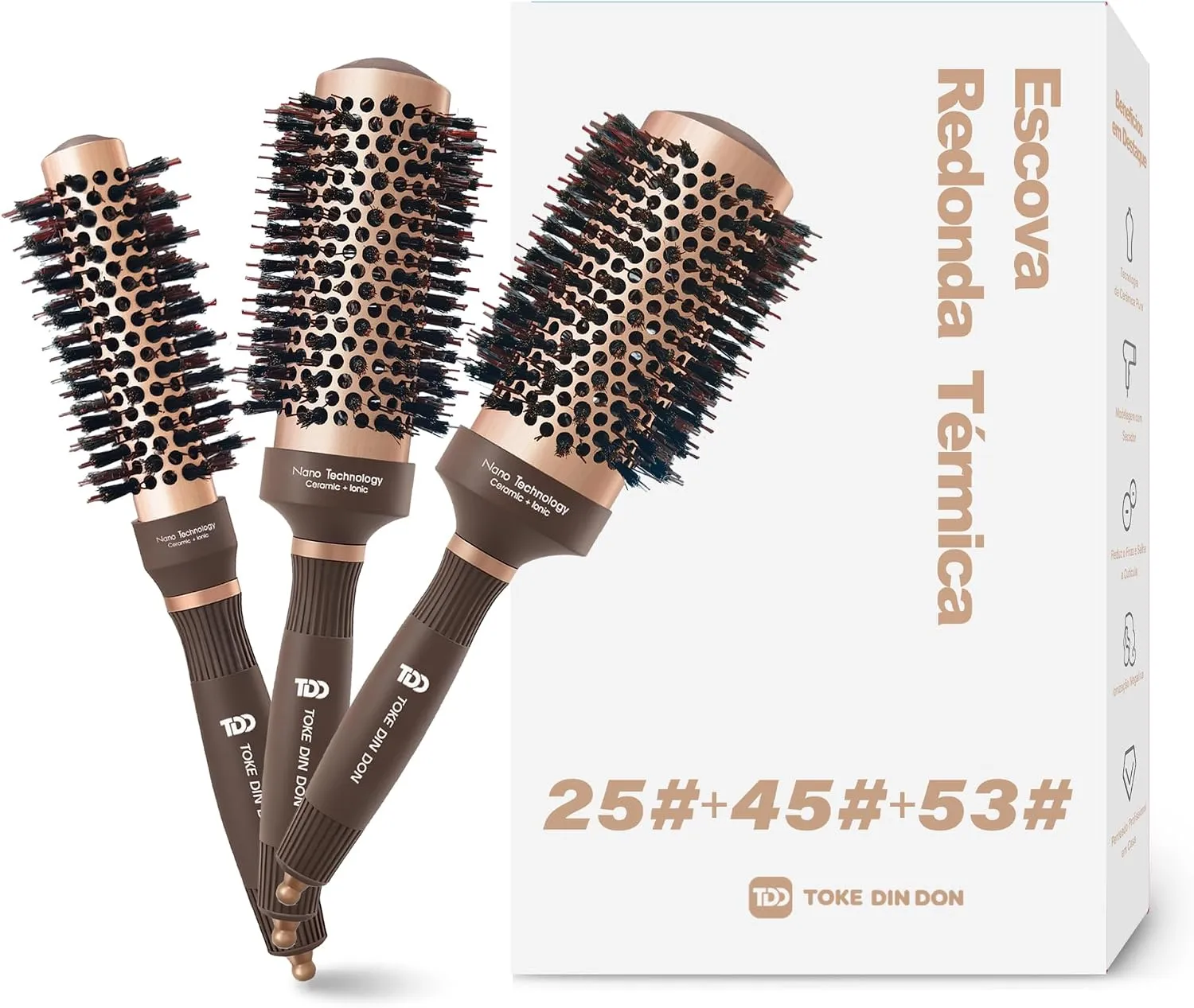Kit 3 Escovas Redondas Modeladoras Térmicas 25/45/53mm 3 Peças