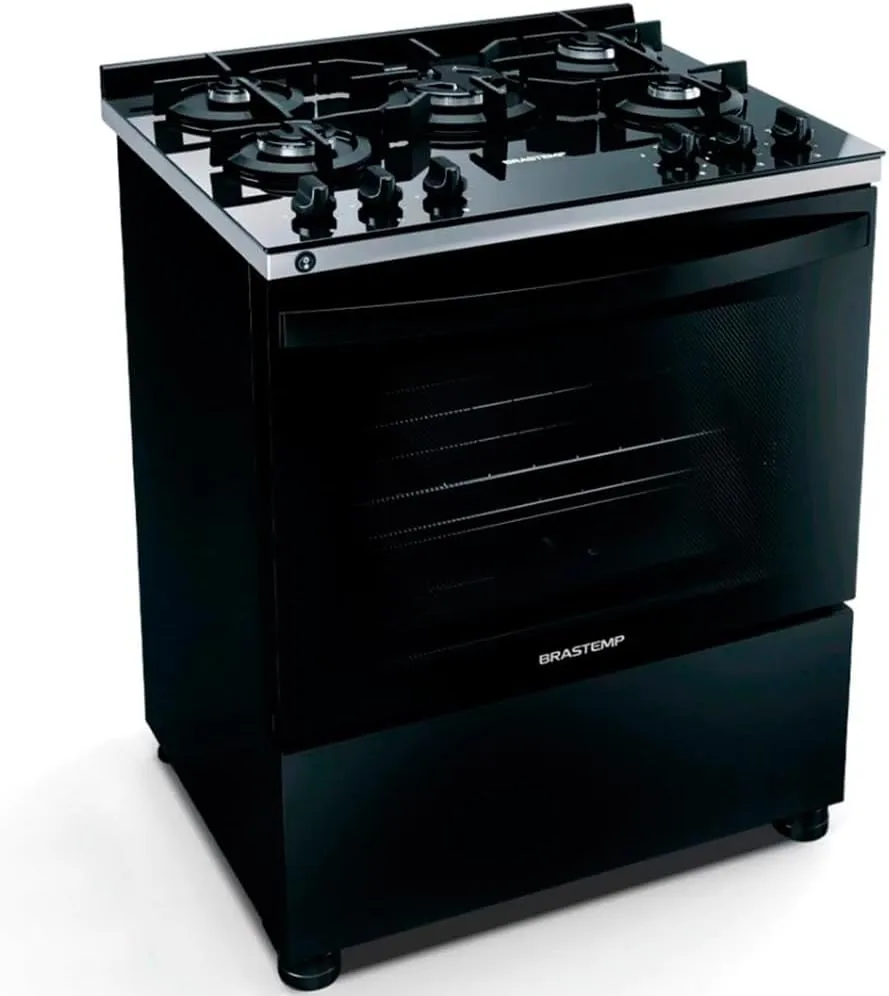 Fogão 5 Bocas de Piso Brastemp Mesa de Vidro Bivolt Preto BFS5VCE