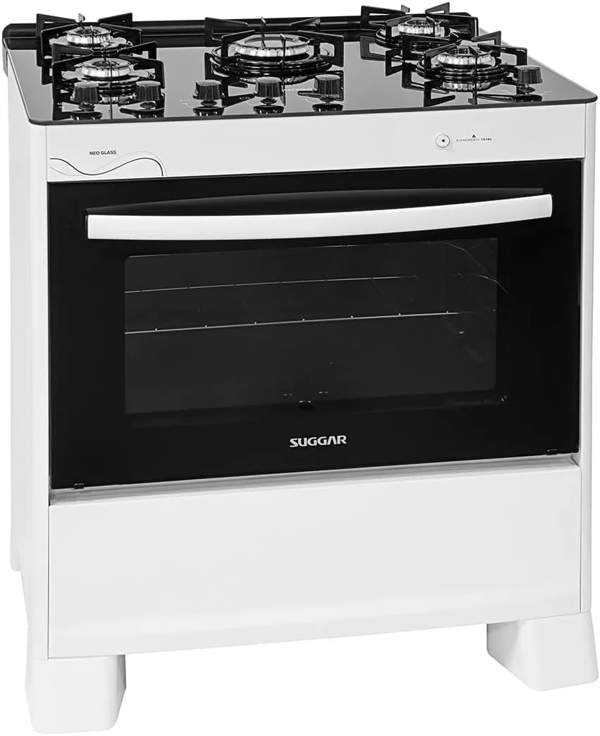 SUGGAR FOGÃO NEO GLASS BRANCO MESA DE VIDRO 5 BOCAS TREMPE 6 APOIOS