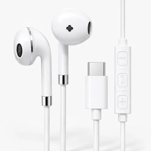 Fone de Ouvido com Fio USB‑C Intra‑Auricular – Microfone Integrado Som