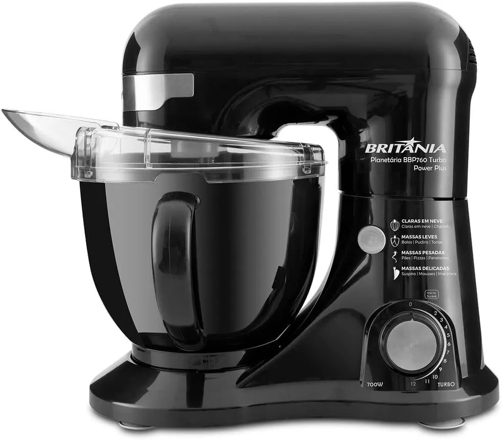 Britânia BBP760 Batedeira Planetária Power Plus, Preto, 12 Velocidades