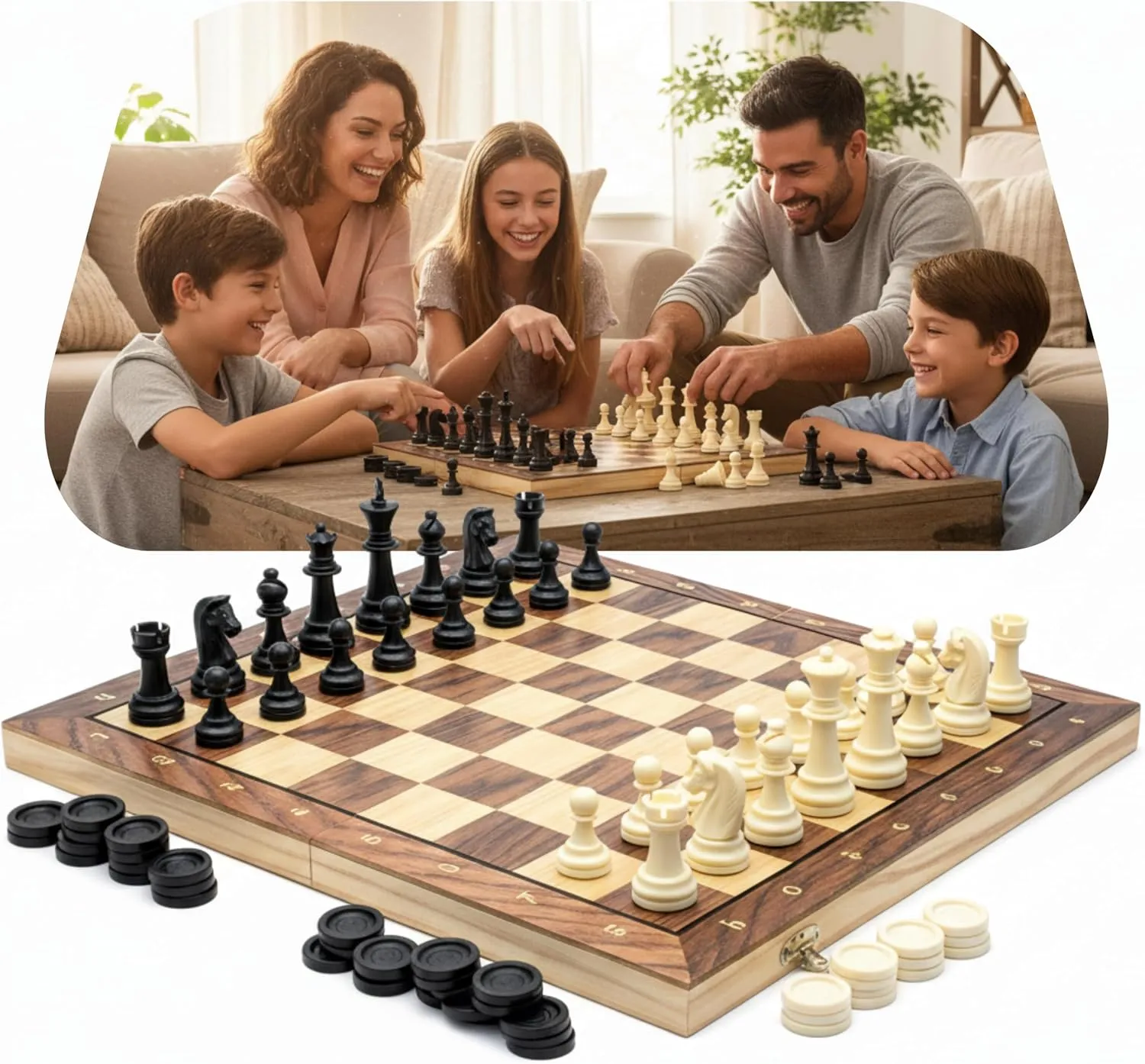 Jogo Xadrez 3 em 1 Magnético com Damas Gamão Tabuleiro Dobrável 39x39 cm