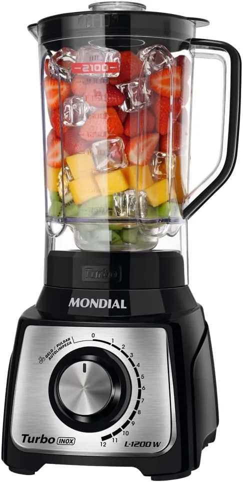 MONDIAL Liquidificador Turbo, Preto/Inox, 1200W, 110V - L-1200 BI