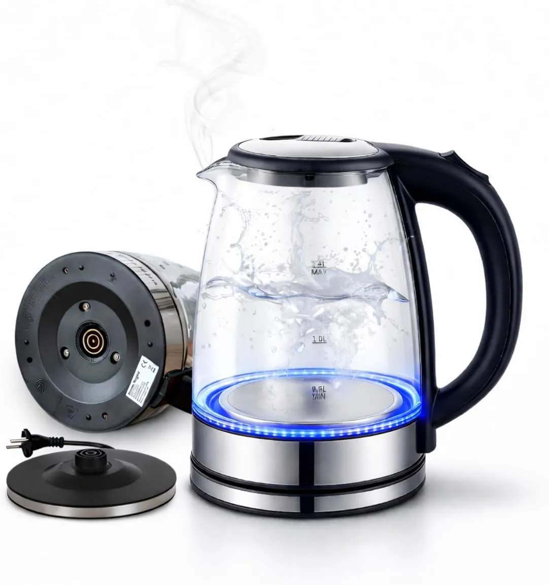 Chaleira Elétrica de Vidro 110v, 1200W, 1,8L, com Desligamento Automático