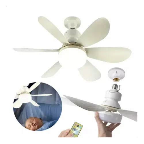 Ventilador de Teto Luz LED 80W Controle Remoto 5 Pás Branco 42cm