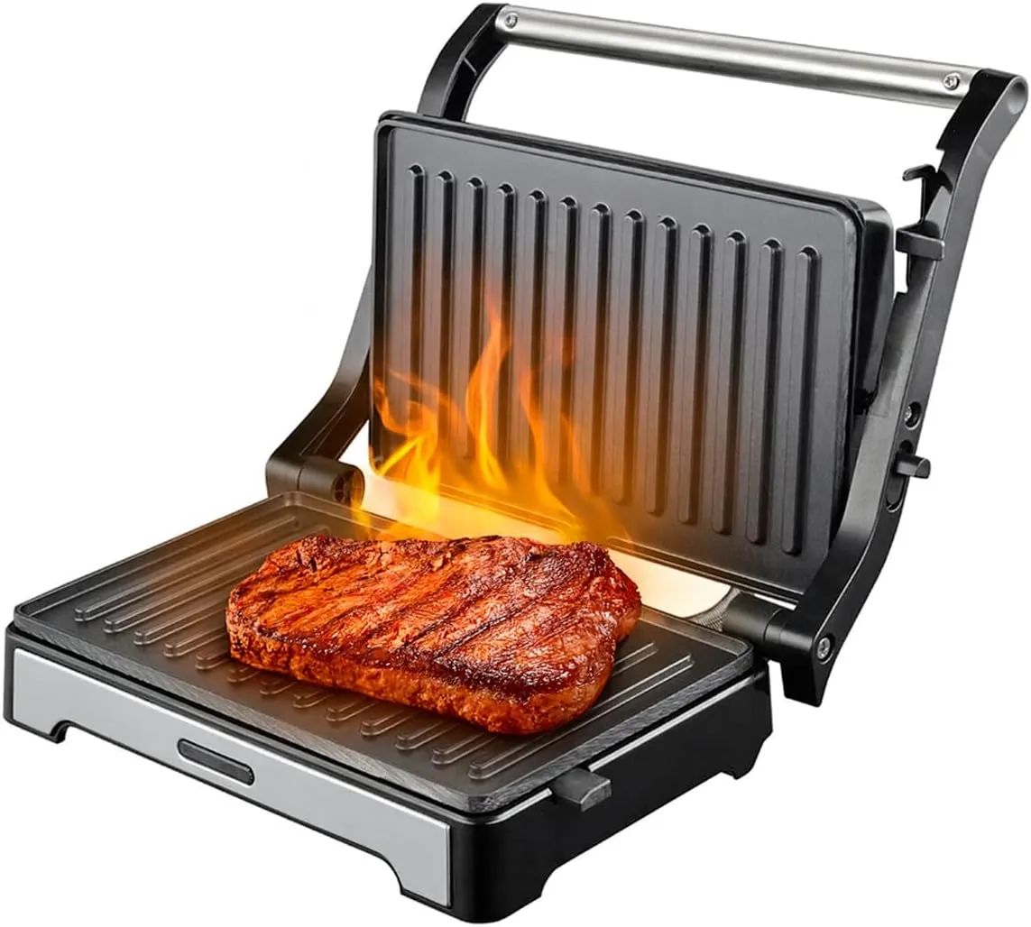Sanduicheira e Mini Grill HQ 180º 1000W Antiaderente Inox HQ-SG002 220V