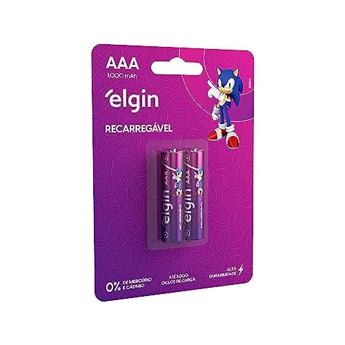 Pilha recarregável AAA 1000mAh Elgin com 2 unidades Palito (Emabalagem