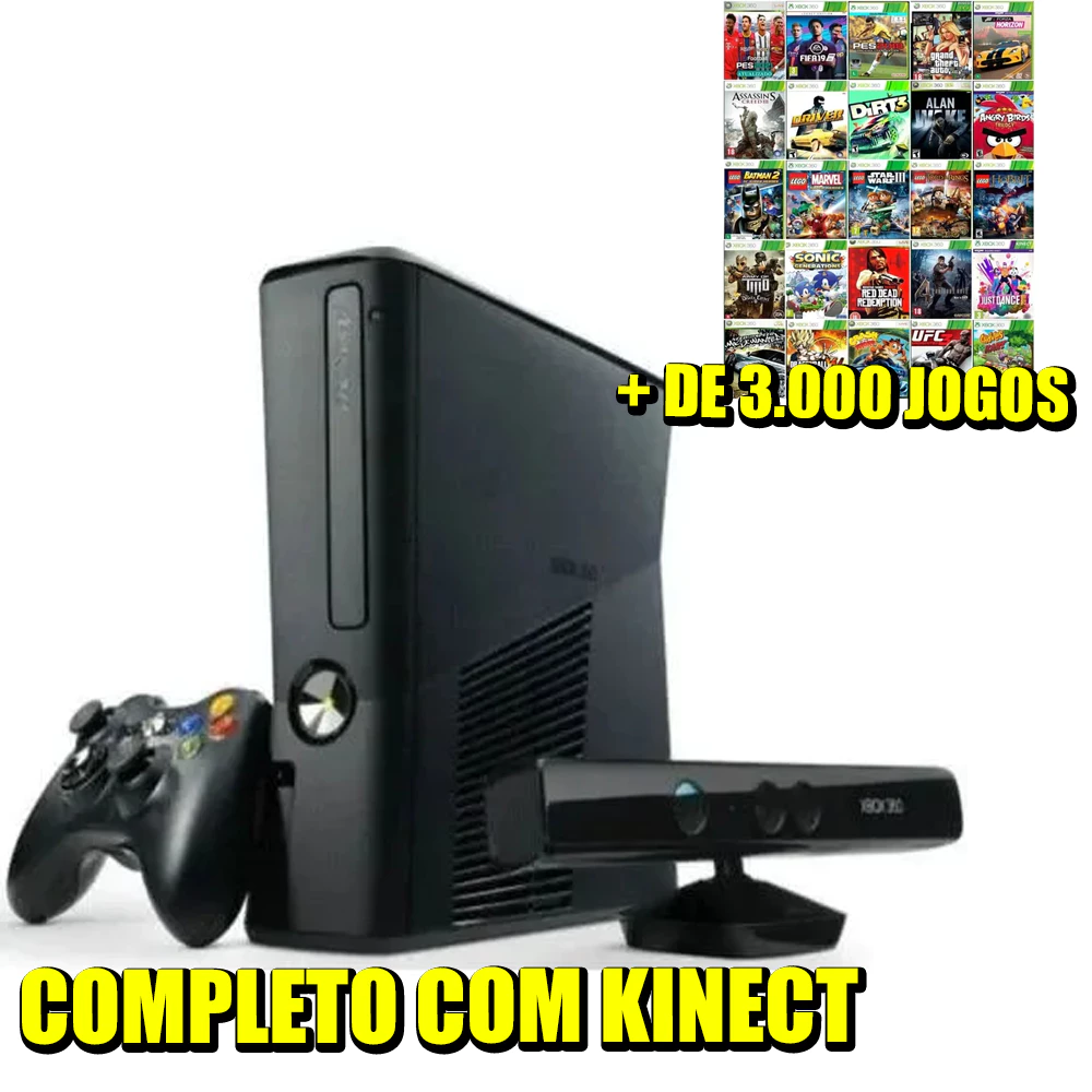 XBOX 360 Slim RGH HD 500GB Kinect com jogos