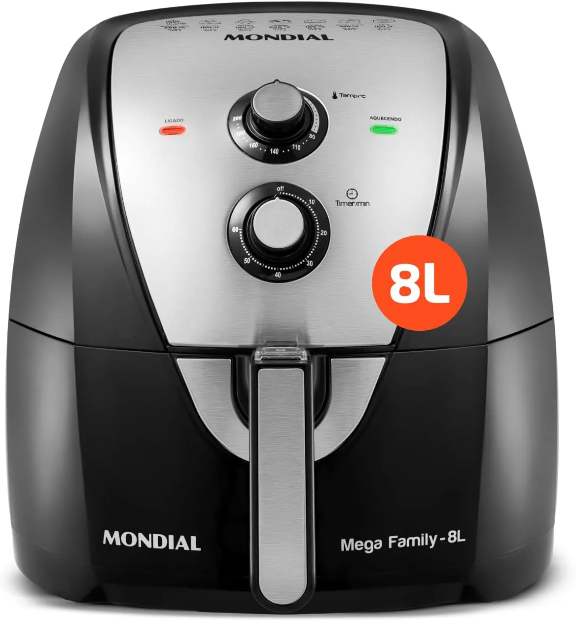 MONDIAL Fritadeira Sem Óleo Air Fryer 8L, Preto/Inox, 1900W, 220V