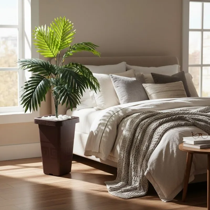 Coqueiro Planta Artificial de Decoração + Vaso Marrom e Pedrinhas