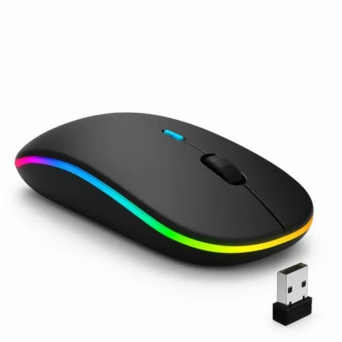 Mouse Sem Fio Recarregável Wireless Bluetooth Optico Led Rgb Colorido