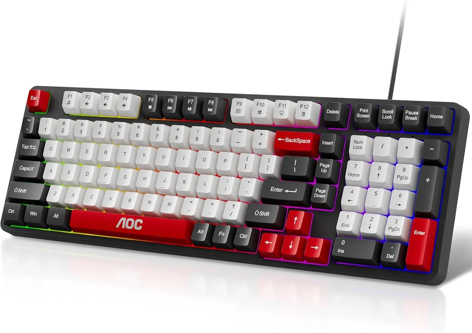 AOC GK116 Teclado com fio, Teclado Membrana Gamer RGB, Compatível com PC e