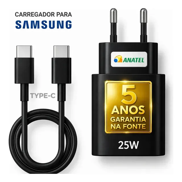 Carregador Super Rápido 25w Para Samsung Galaxy S24 S23 S22 S21 S20 Fe