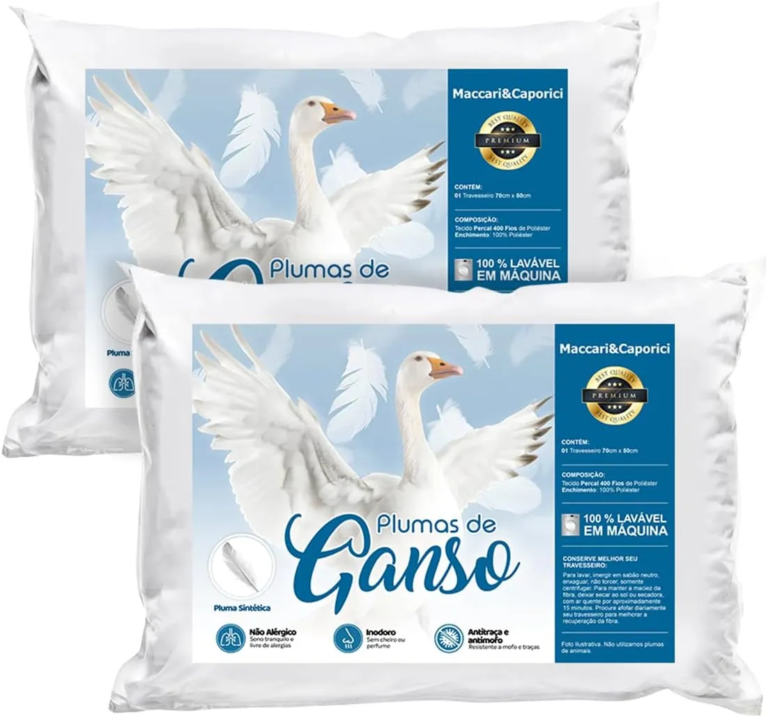 Kit 02 Travesseiro Toque de Pluma Premium Percal 400 Fios 50x70cm Lavável