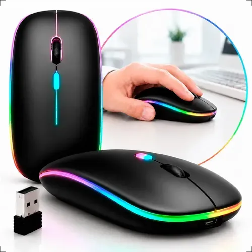 Mouse Sem Fio Recarregável Wireless Bluetooth Optico Led Rgb Ergonômico