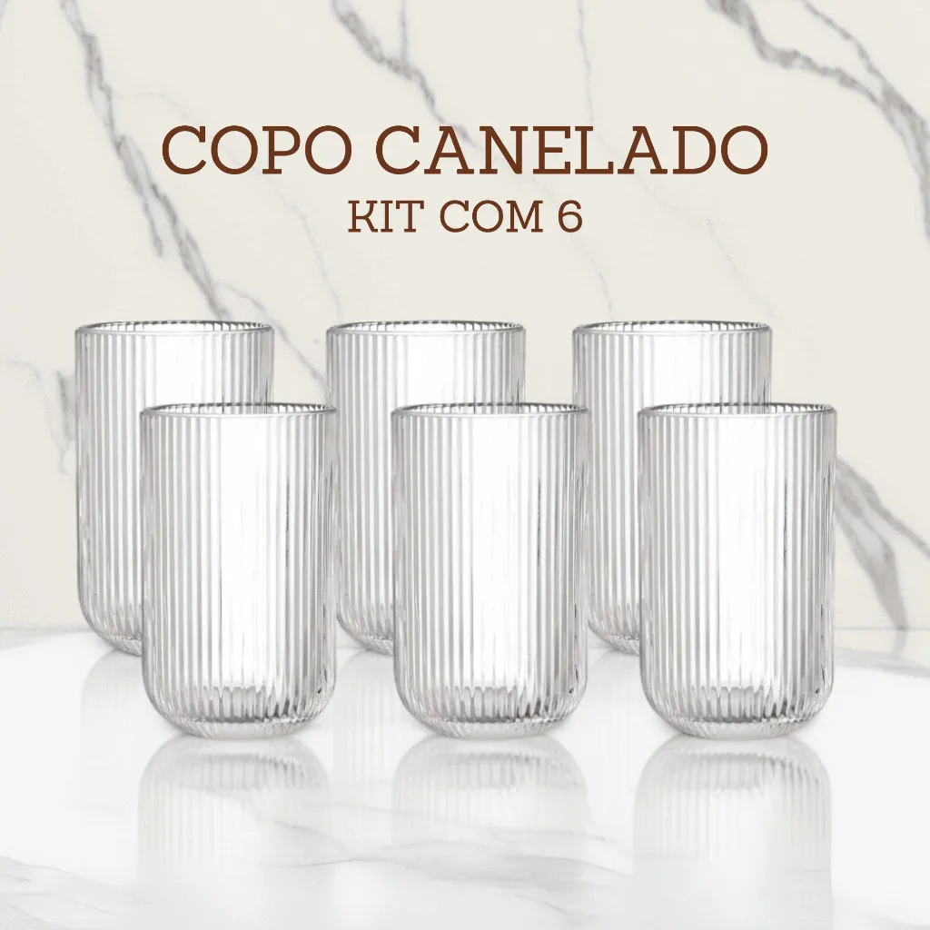 Jogo De Copos 6 Peças De Vidro Cameratta Canelado 420ml Suco Agua