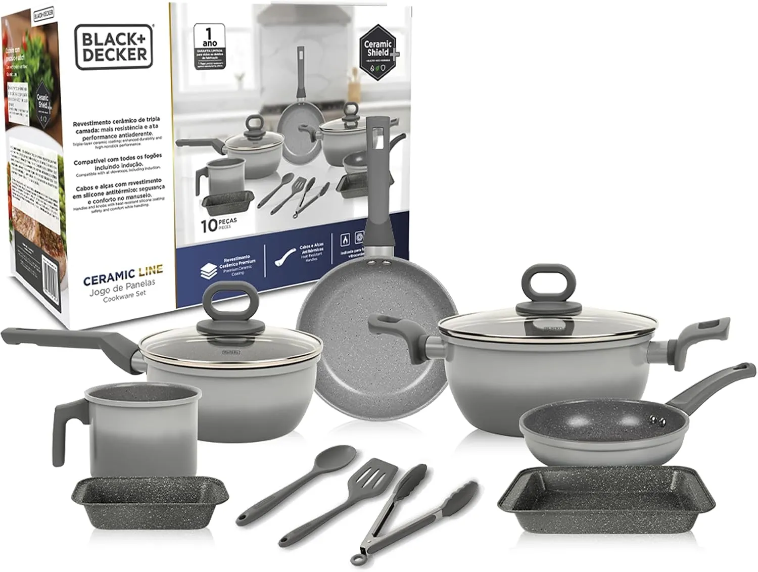 BLACK+DECKER JOGO DE PANELAS 10 PEÇAS CERAMIC LINE - CORPO COM