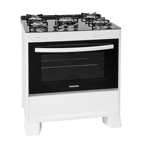 SUGGAR FOGÃO NEO GLASS BRANCO MESA DE VIDRO 5 BOCAS TREMPE 6 APOIOS