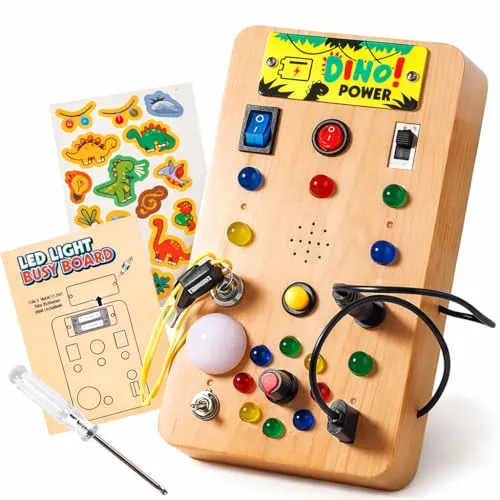 Painel Montessori com Luzes, Botões, Brinquedo Educativo de Coordenação