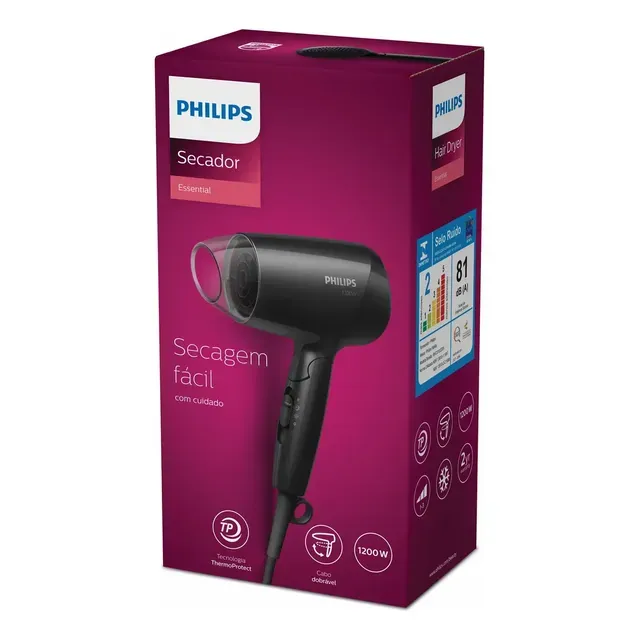 Philips Secador de Cabelo Essential 1200W Compacto com ThermoProtect