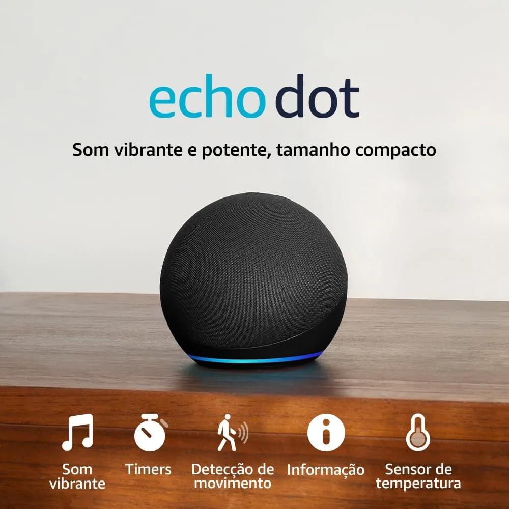 Echo Dot (Geração mais recente) , som vibrante e potente, Wi-Fi e