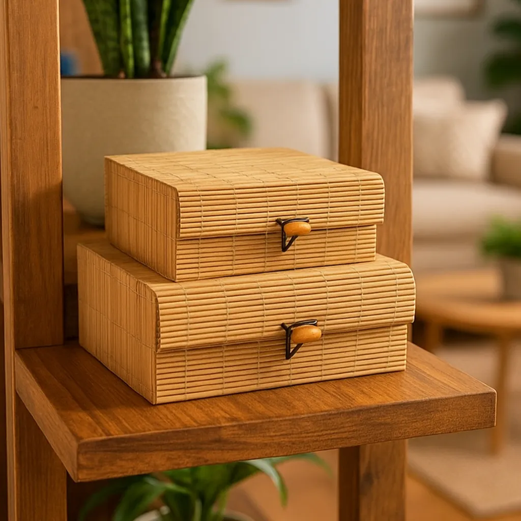 Caixas Decorativas Bambu Madeira Porta Objetos Decoração Sala Estante