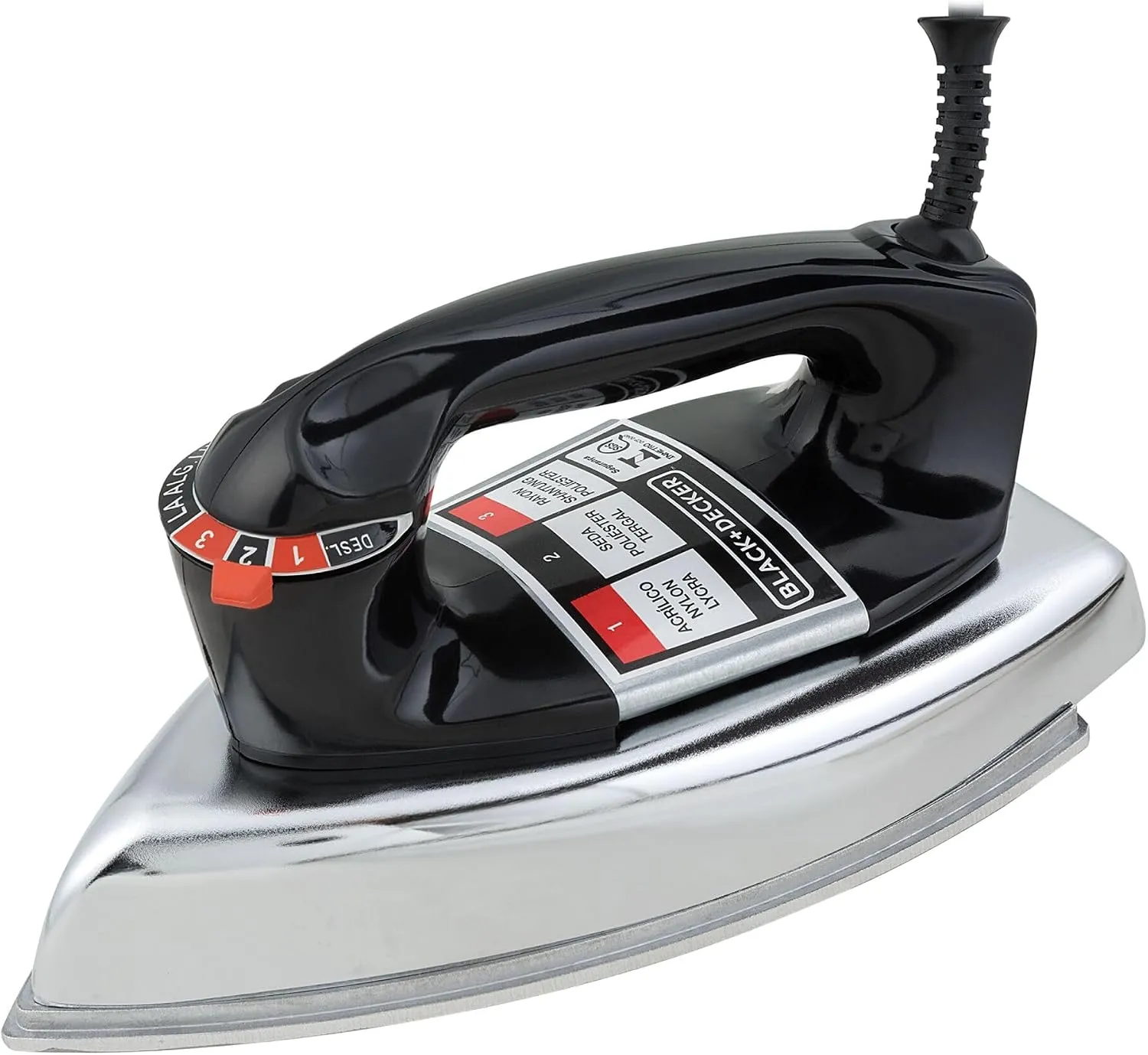 BLACK+DECKER Ferro de Passar Roupa a Seco, Metálico Preto, Modelo