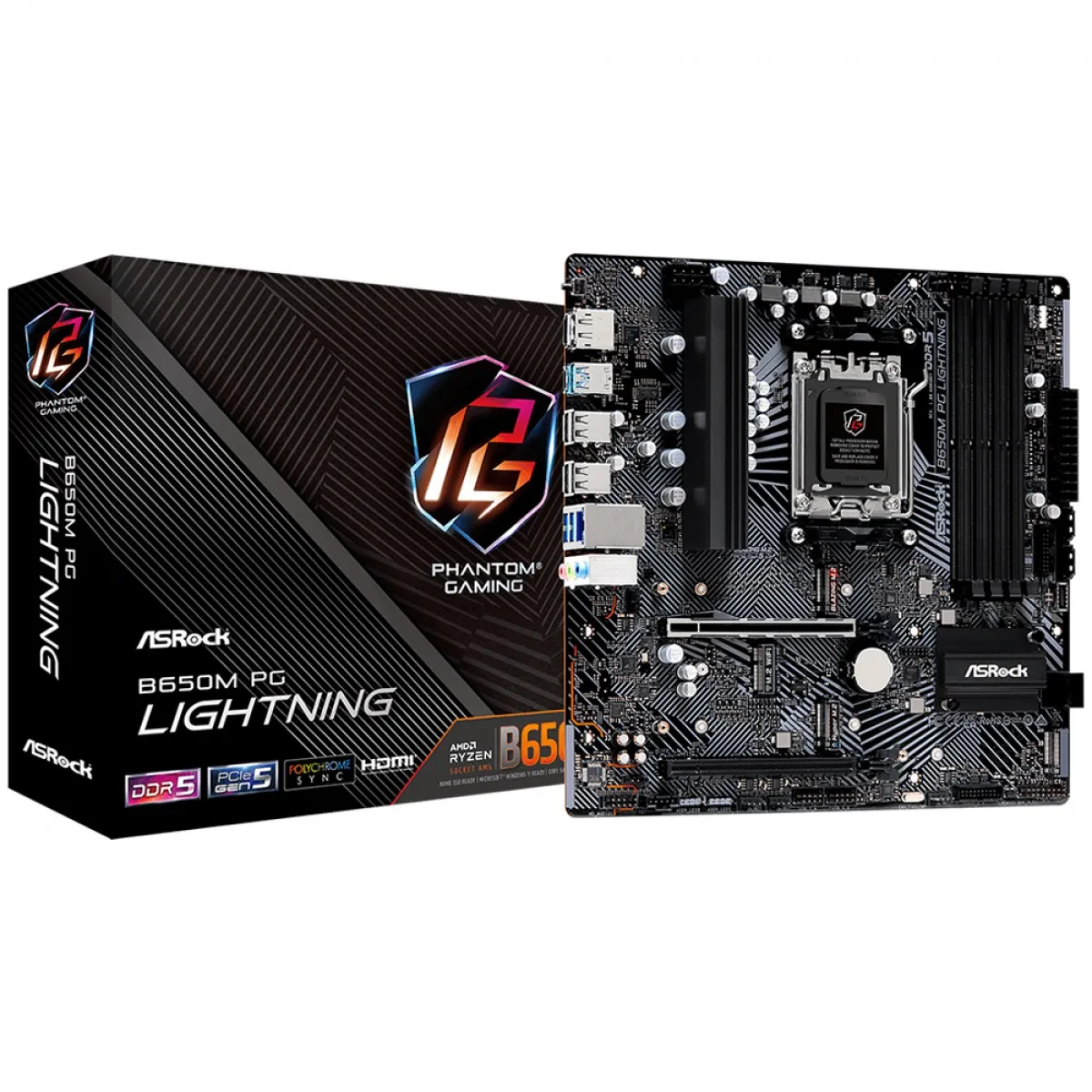 Placa Mãe ASRock B650M PG Lightning Chipset B650 mATX AMD AM5 DDR5
