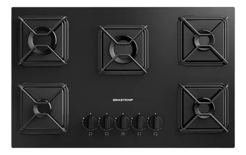 Cooktop 5 Bocas a Gás Brastemp com Grades de Ferro Aramado e Chama Simmer