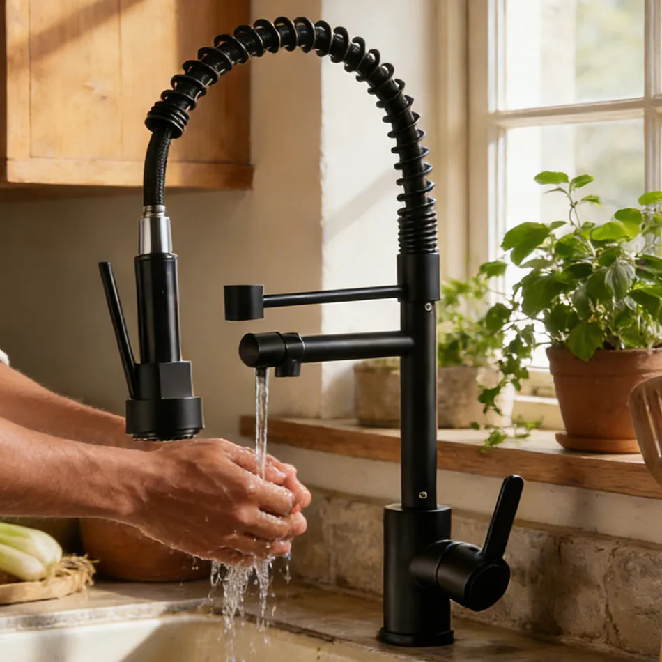 Torneira De Cozinha Gourmet Alça Única Com Extensor De Spray Tubo De Água
