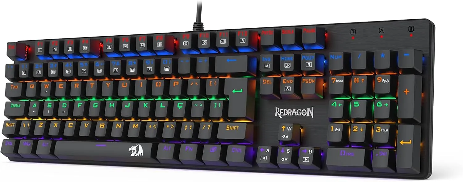 TECLADO MECÂNICO GAMER REDRAGON VALHEIM ILUMINAÇÃO RAINBOW PRETO SWITCH