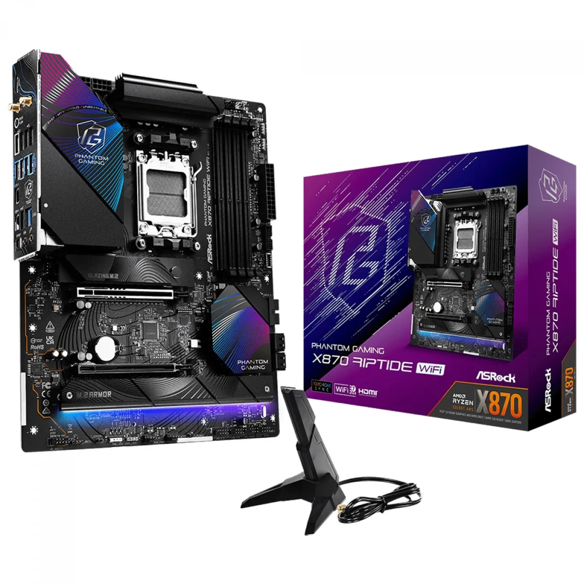 Placa Mãe ASRock Phantom Gaming X870 Riptide WiFi Chipset X870 AMD AM5