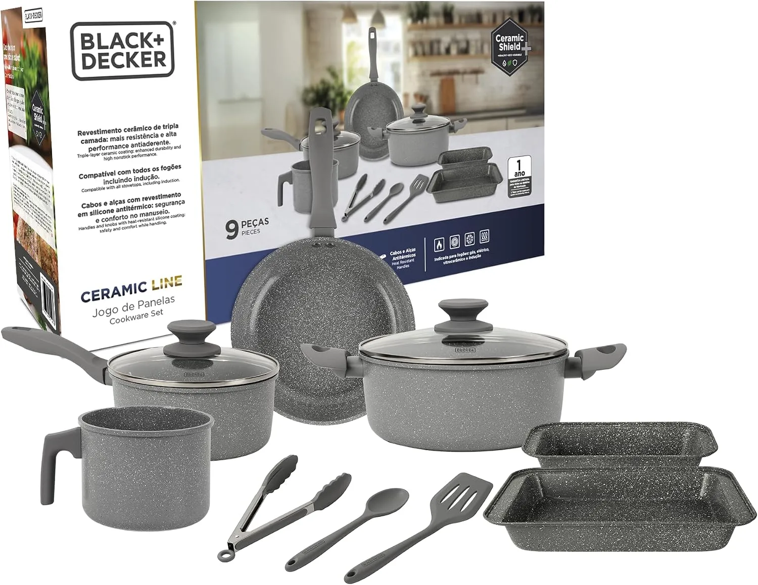 BLACK+DECKER JOGO DE PANELAS 9 PEÇAS CERAMIC LINE - CORPO COM REVESTIMENTO
