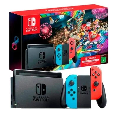 Console Nintendo Switch + JoyCon Neon + Mario Kart 8 Deluxe + 3 Meses de Assinatura Nintendo Switch Online