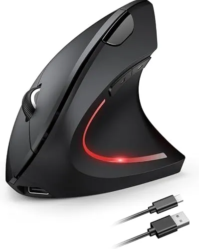 Mouse Vertical Ergonômico, Sem Fio, 1600 DPI, Mouse Ortopédico Bluetooth