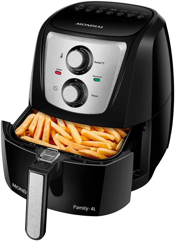 Fritadeira Sem Óleo Air Fryer 4L, Mondial, Preto/Inox, 1500W, 110V