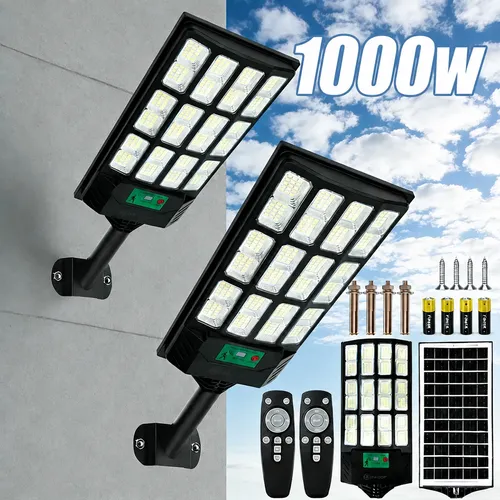 Kit 2 1000w Luminaria Poste Solar Potente Com Sensor