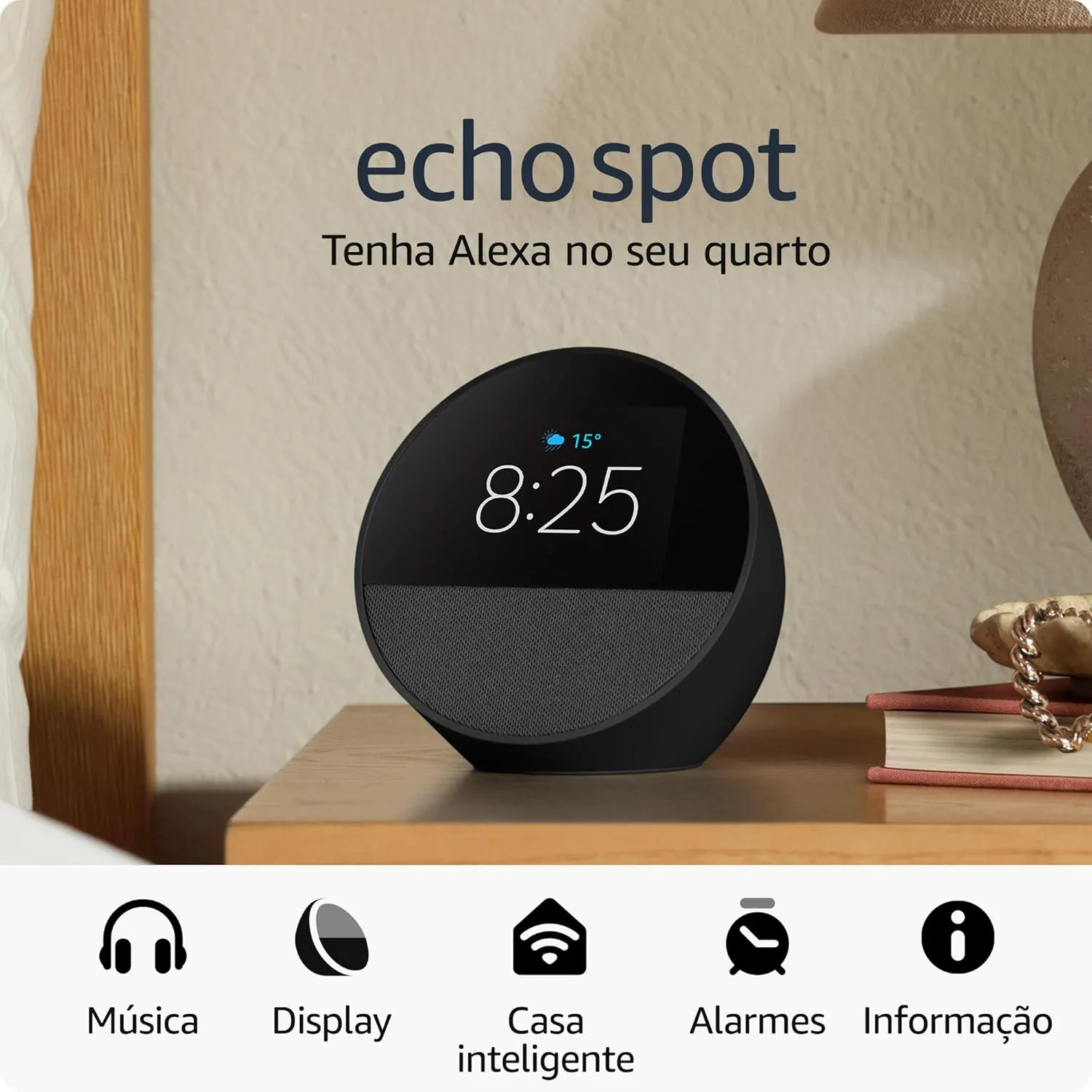 Echo Spot com Alexa (Geração mais recente)  Cor Preta, com Acesso