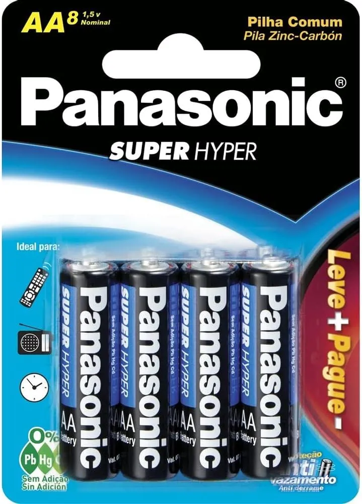 Pilha Comum Linha Super Hyper Proteção Antivazamento, Panasonic