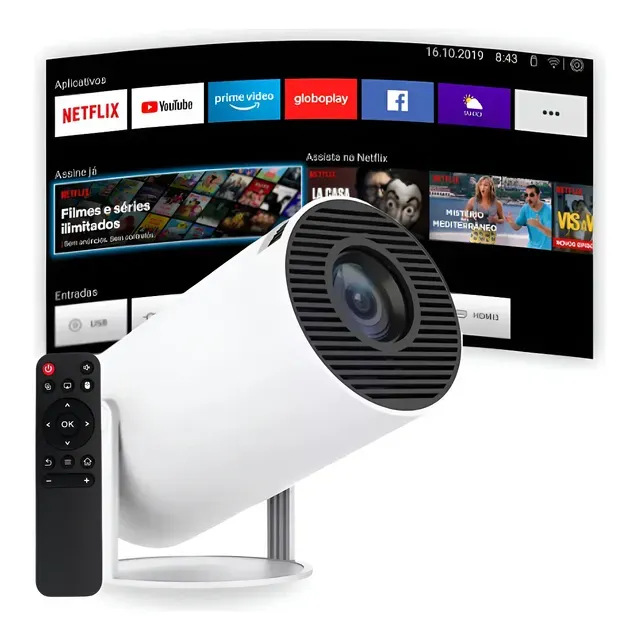 Projetor Portátil 4k Hd Android 11.0 Smart Wifi 5g Bluetooth Branco
