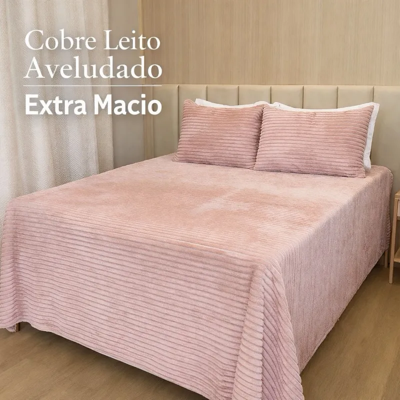 kit Manta Cobre Leito Canelado Aveludado Extra Macio Tipo Cobertor 2,50 x