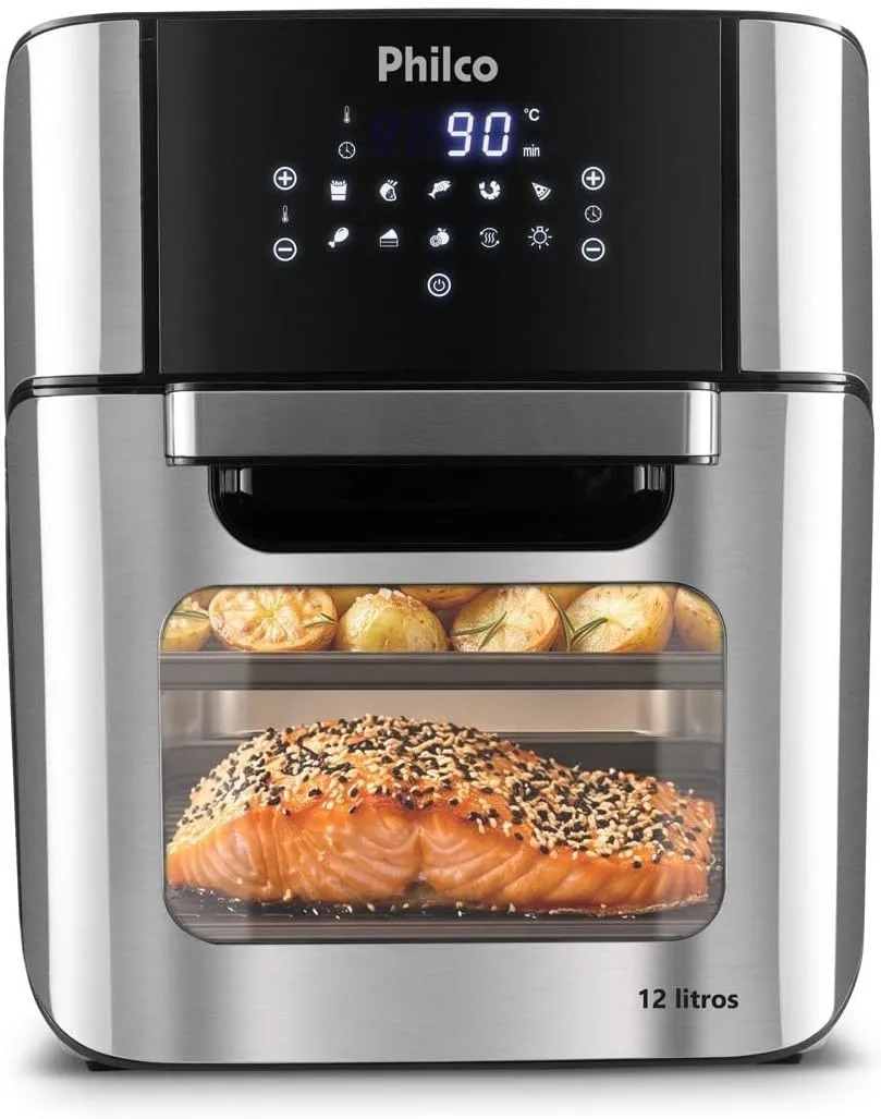 Philco Fritadeira Air Fryer Forno Oven 12L, Preto/Inox, 1800W, 127V