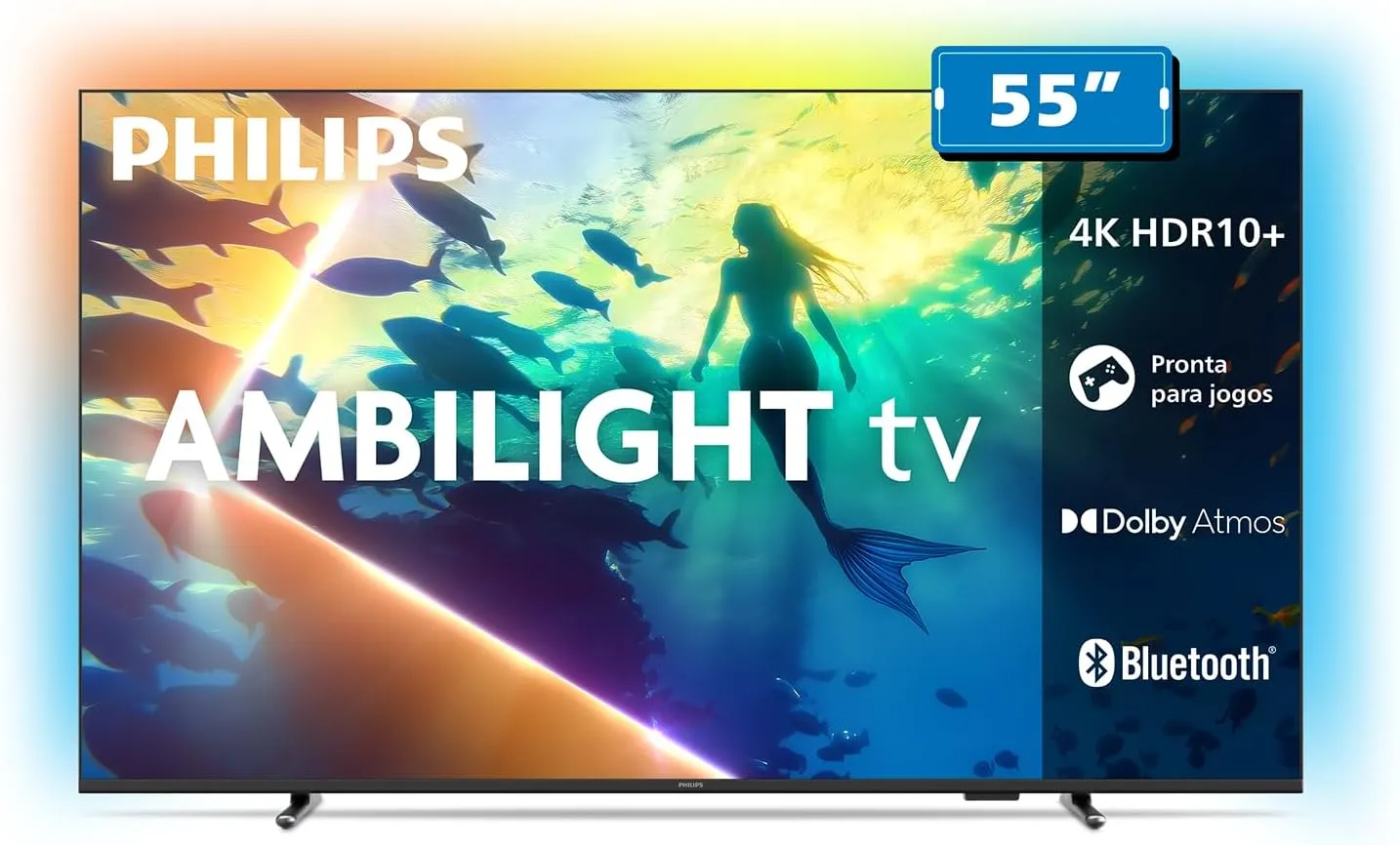PHILIPS, Smart TV Ambilight 55" 4K, Titan OS, 55PUG8100/78, Comando