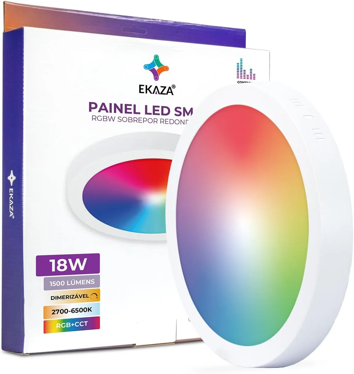 EKAZA Painel de LED Inteligente Wi-Fi e Bluetooth de Sobrepor Redondo RGB