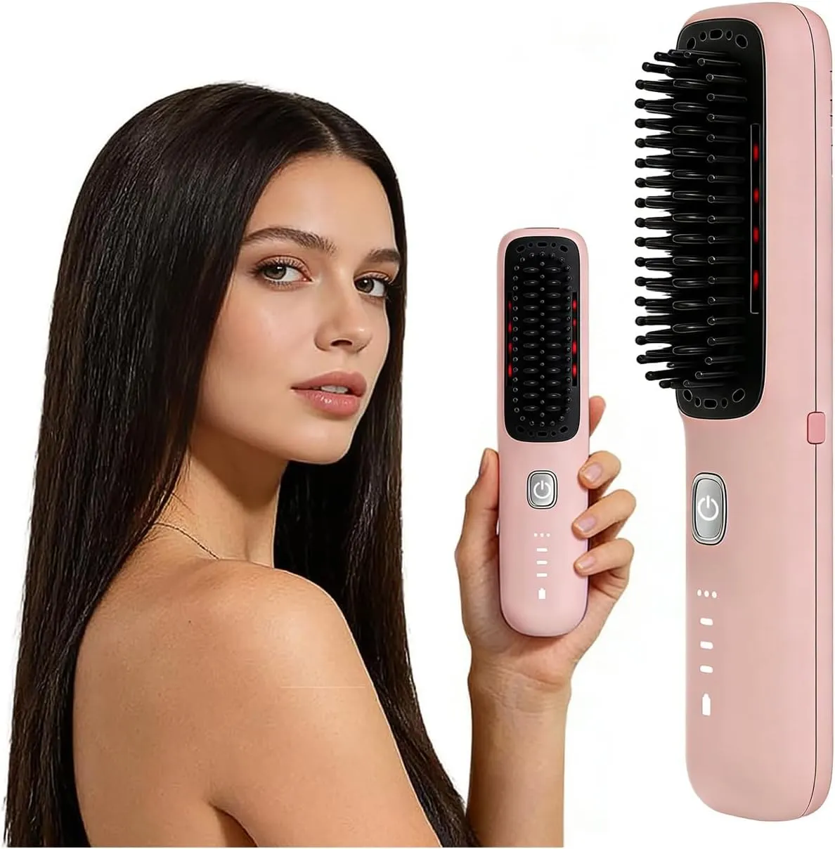 Mini Escova Alisadora de Cabelo Sem Fio, Portátil com 3 Níveis de