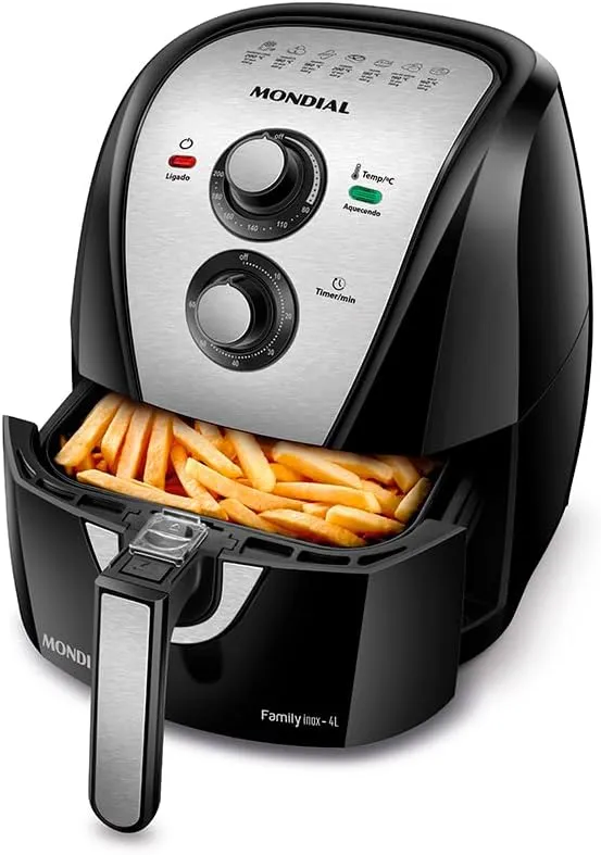 MONDIAL Fritadeira Sem Óleo Air Fryer 4L, Preto/Inox, 1500W, 110V
