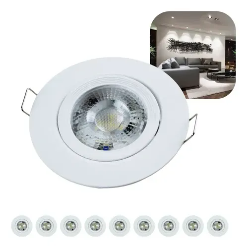 Kit 10 Spot Smd Led Dicróica Direcionável 7w Redondo