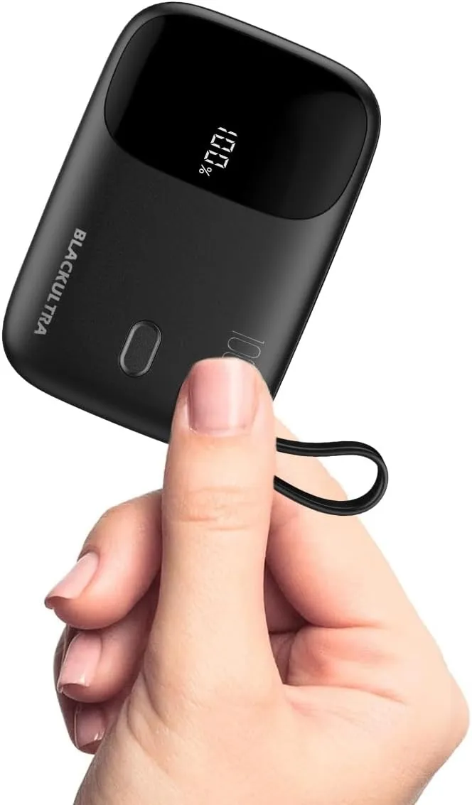 Carregador Portátil 10000mAh com Display LED, Mini Power Bank Rápido 22.5W