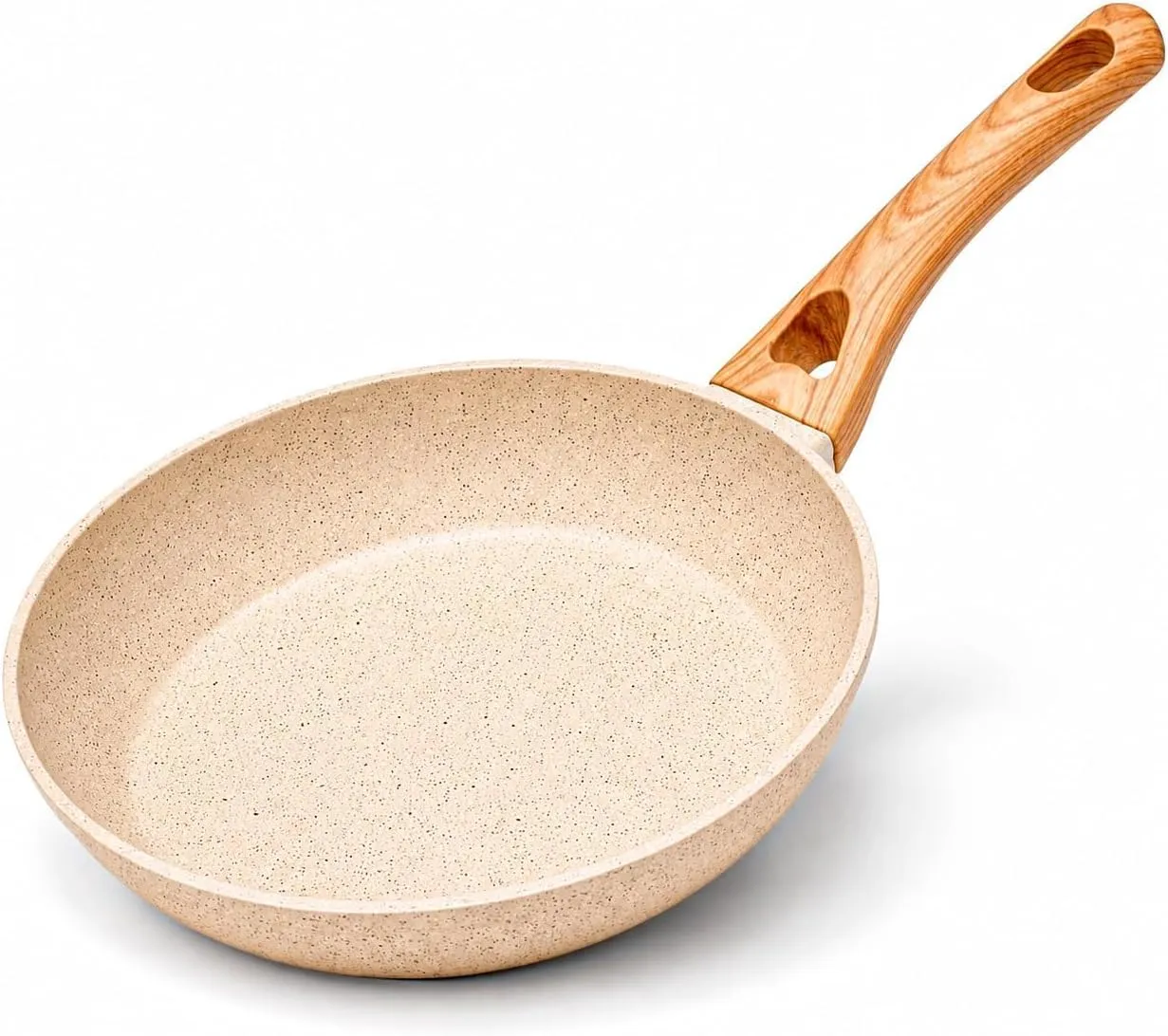 Frigideira Cerâmica Antiaderente Creme 24cm Cabo Madeira Compatível com